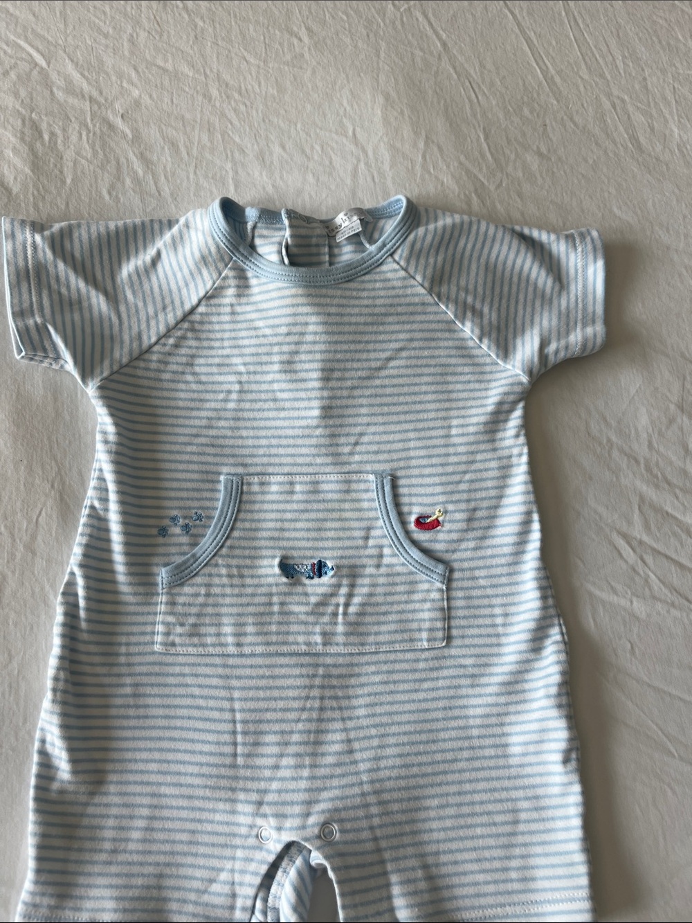 Kissy Kissy Blue and White Striped Cotton One-Piece Romper